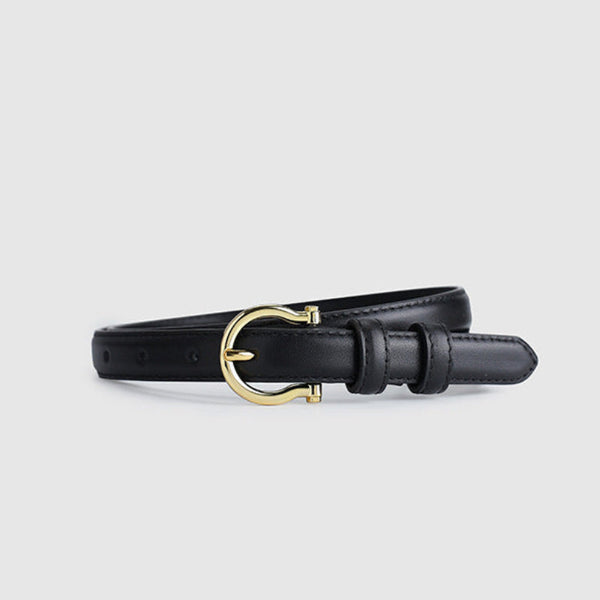 Elosung 100Cm Black Elegant French Gold Buckle Genuine Leather Waist Belt Luxurious Lightweight Womens Belts
