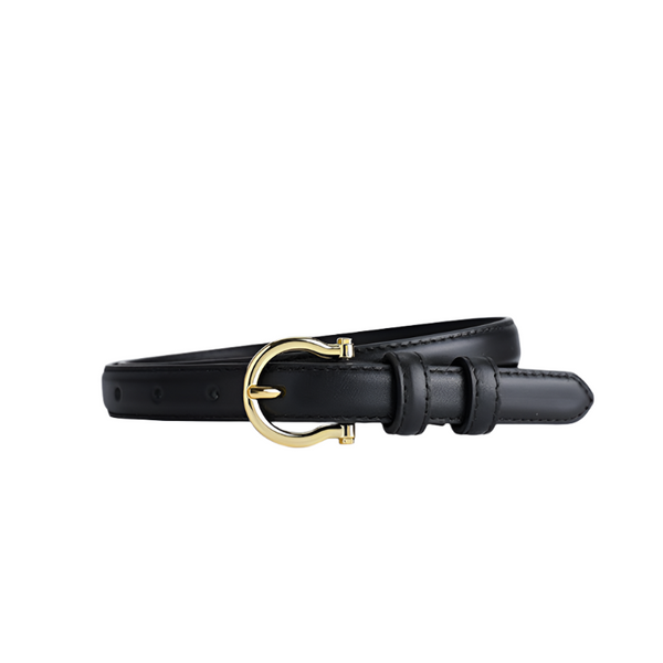 Elosung 100Cm Black Elegant French Gold Buckle Genuine Leather Waist Belt Luxurious Lightweight Womens Belts