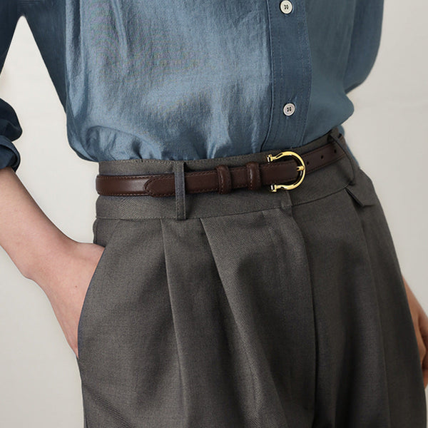 Elosung 100Cm Coffee Elegant French Gold Buckle Genuine Waist Leather Belt Luxurious Lightweight Womens Belts