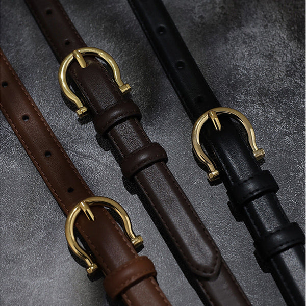 Elosung 100Cm Coffee Elegant French Gold Buckle Genuine Waist Leather Belt Luxurious Lightweight Womens Belts