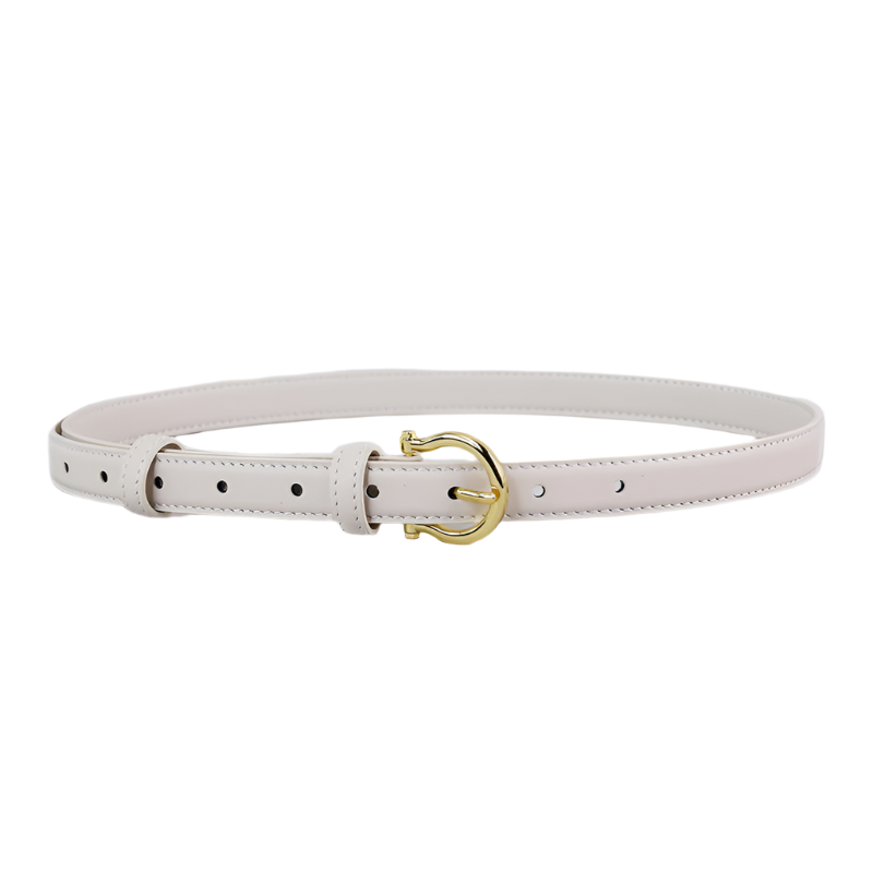 Elosung 100Cm White Elegant French Gold Buckle Genuine Leather Waist Belt Luxurious Lightweight Womens Belts