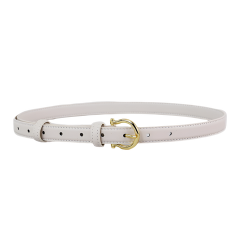 Elosung 100Cm White Elegant French Gold Buckle Genuine Leather Waist Belt Luxurious Lightweight Womens Belts
