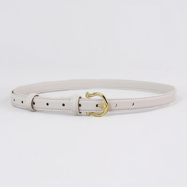 Elosung 100Cm White Elegant French Gold Buckle Genuine Leather Waist Belt Luxurious Lightweight Womens Belts