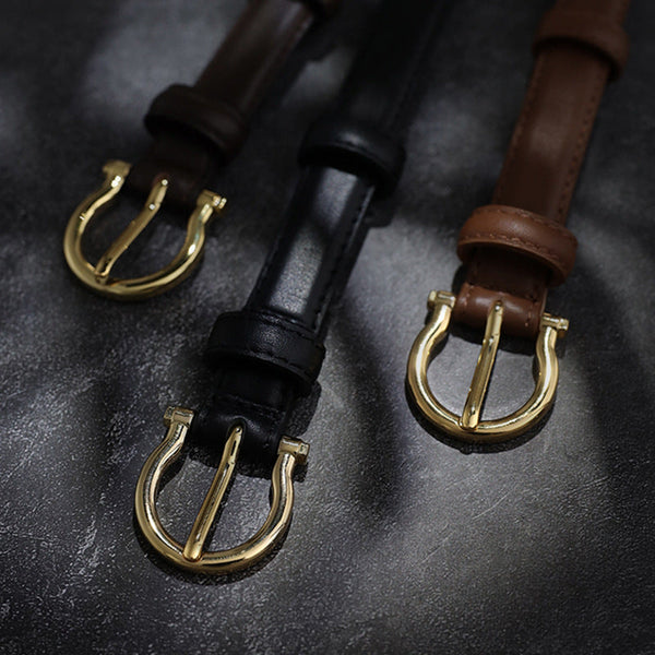 Elosung 100Cm White Elegant French Gold Buckle Genuine Leather Waist Belt Luxurious Lightweight Womens Belts