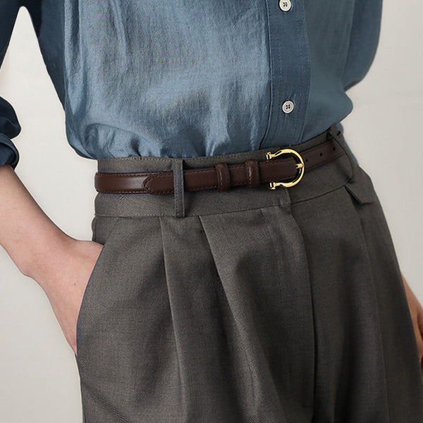 Elosung 100Cm White Elegant French Gold Buckle Genuine Leather Waist Belt Luxurious Lightweight Womens Belts