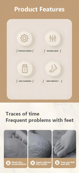 Beige Electric Foot Grinder With Usb Charging Dual Speed Callus Remover For Smooth Exfoliated Feet Foot Creams & Treatments