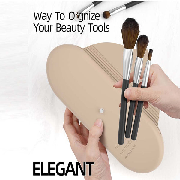 Elosung 2 Pcs Beige Elegant Silicone Makeup Brush Storage Case Travel Friendly Dustproof And Multi Functional Makeup Bags & Cases