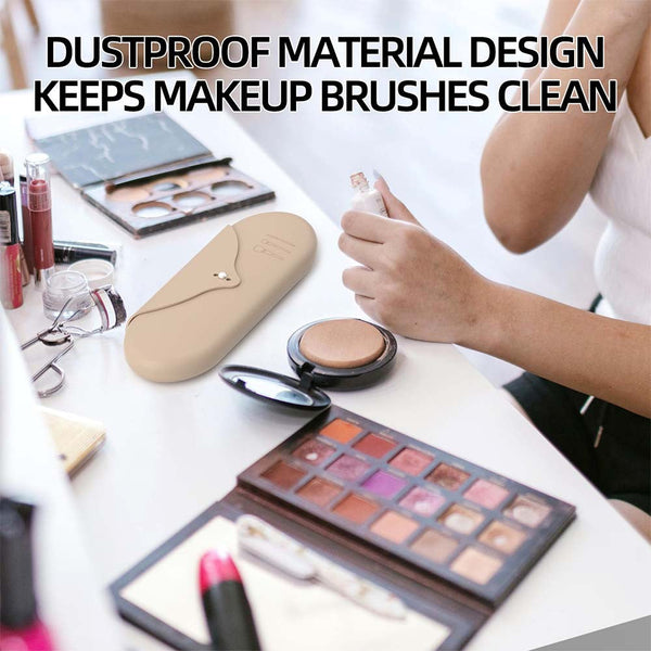 Elosung 2 Pcs Beige Elegant Silicone Makeup Brush Storage Case Travel Friendly Dustproof And Multi Functional Makeup Bags & Cases
