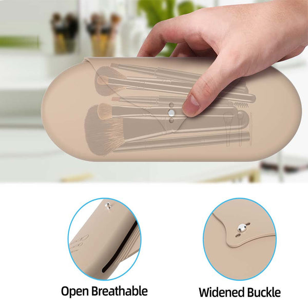 Elosung 2 Pcs Beige Elegant Silicone Makeup Brush Storage Case Travel Friendly Dustproof And Multi Functional Makeup Bags & Cases