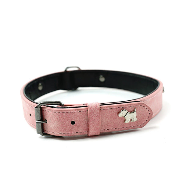 Elosung 2 Pcs Pink Leather Dog Collar  Adjustable Durable Xs 42 1.5Cm For Medium Large Dogs Dog Collars