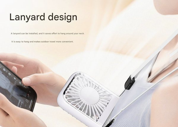 White Portable Cooling Fan With Neck Lanyard & Phone Stand Usb Rechargeable Portable Fans