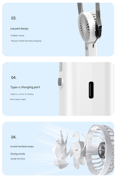 Pink Dual Blade Portable Neck Fan Rechargeable Usb Fan With Carabiner Portable Fans