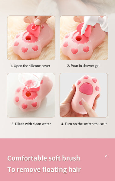 Elosung 2 Pcs Pink Cat Paw Electric Pet Brush | One Click Spray Massage & Hair Removal Dog Grooming