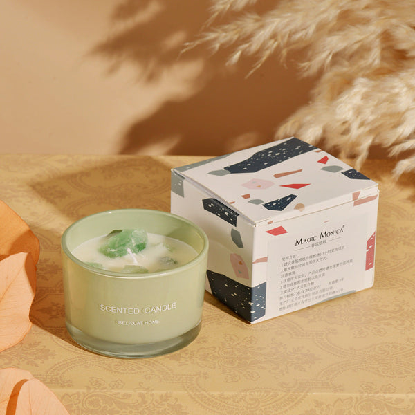 Elosung 3 Pcs Gardenia Macaron Crystal Stone Scented Candle Aromatherapy Gift Relaxation Home Fragrance Candles