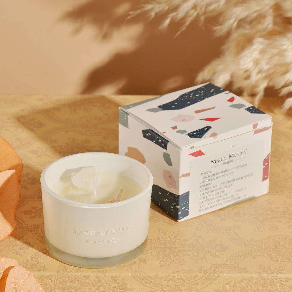 Elosung 3 Pcs Macaron Crystal Stone Scented Candle Freesia Aromatherapy Gift Set Relaxing Candles