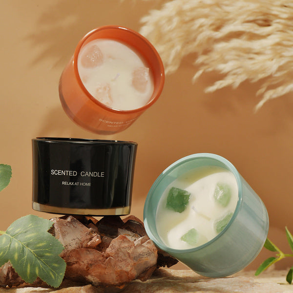 Elosung 3 Pcs (Misty Morning)Macaron Crystal Stone Scented Candle Aromatherapy Gift Candles