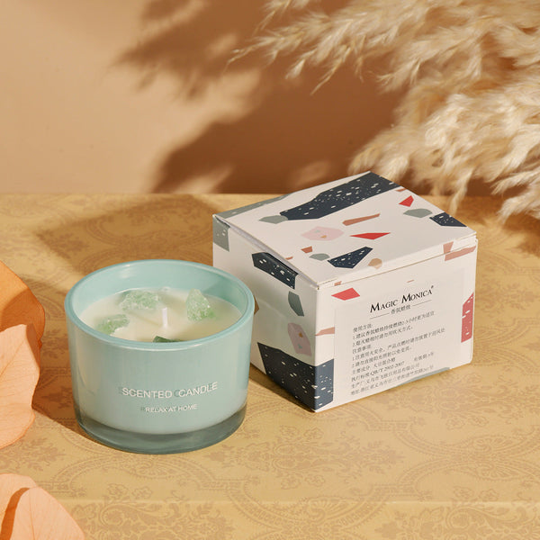 Elosung 3 Pcs Blue Bell Macaron Crystal Stone Scented Candle Set Aromatherapy Relaxation Gift Candles