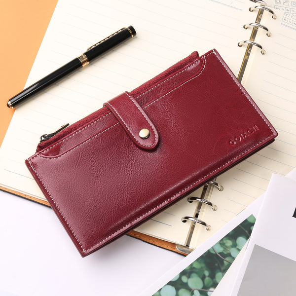 Wine Red Large Capacity Women's Leather Wallet Rfid Blocking Card Holder Wallets