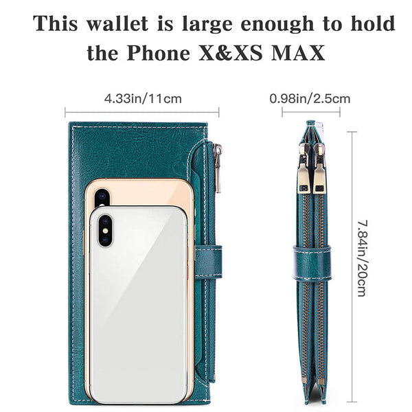 Wine Red Large Capacity Women's Leather Wallet Rfid Blocking Card Holder Wallets