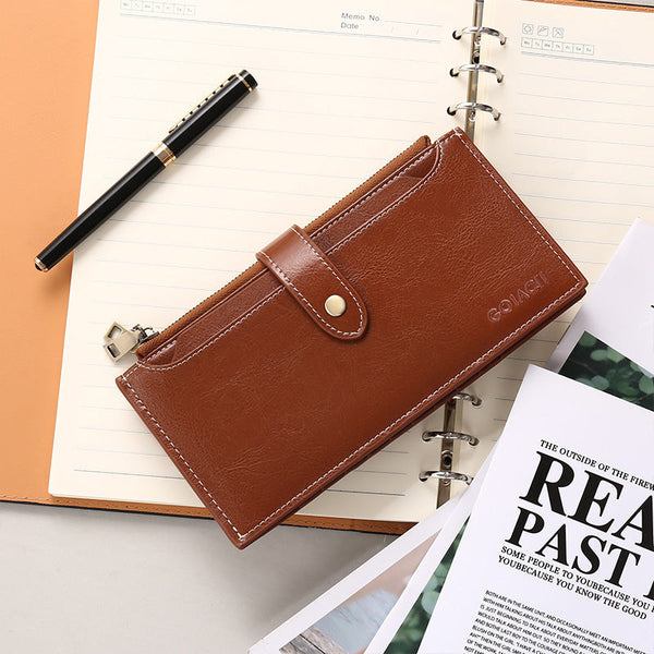 Wine Red Large Capacity Women's Leather Wallet Rfid Blocking Card Holder Wallets