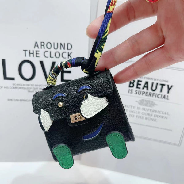 Black Mini Bag Earphone Case Stylish Keychain Pouch For Headphones