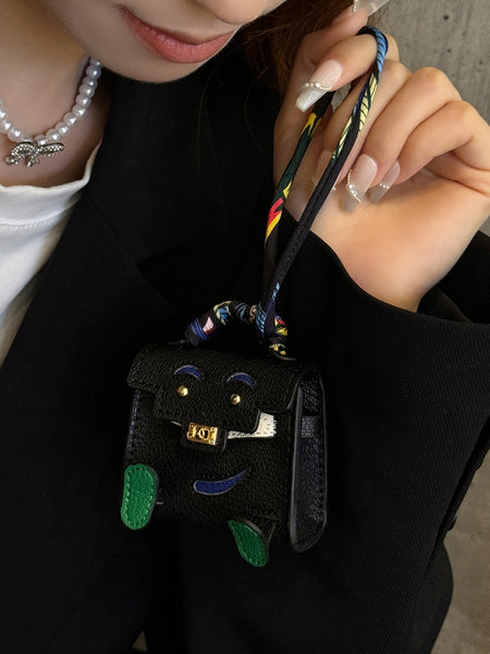 Black Mini Bag Earphone Case Stylish Keychain Pouch For Headphones