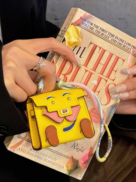 Black Mini Bag Earphone Case Stylish Keychain Pouch For Headphones