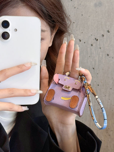 Black Mini Bag Earphone Case Stylish Keychain Pouch For Headphones