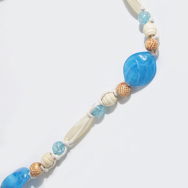 Elosung 2 Pcs Agate Blue Ethnic Style Waist Chain Beaded Bohemian Belt For Women Belts