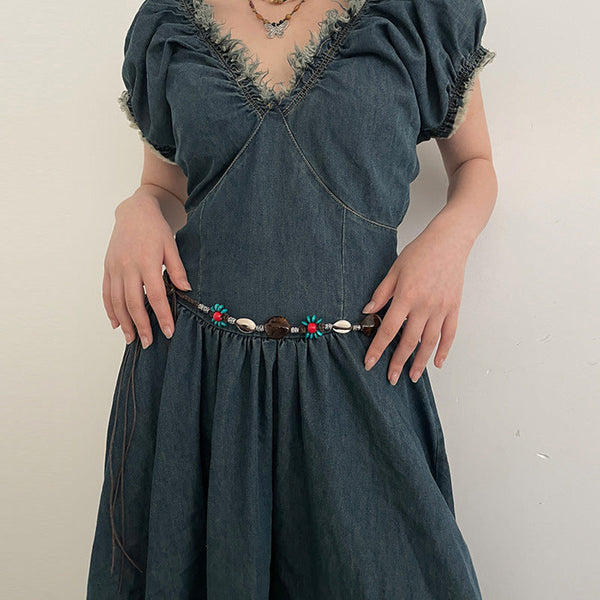 Elosung 2 Pcs Shell Red Beads Ethnic Style Waist Chain Beaded Bohemian Belt For Women Belts