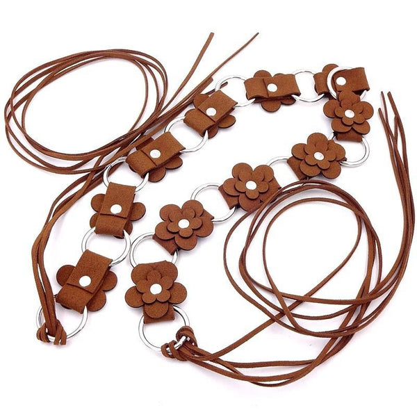 Elosung 2 Pcs Peach Blossom Ethnic Style Waist Chain Beaded Bohemian Belt For Women Belts