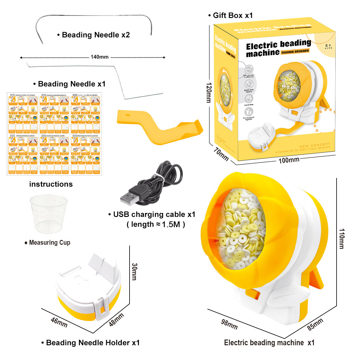 Yellow Automatic Bead Loader Electric Diy Jewelry Making Kit With Accessories Craft Beads