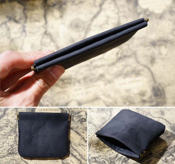 Black Genuine Leather Coin Purse Vintage Style Snap Closure Mini Pouch Wallets