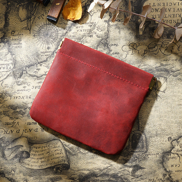 Elosung 1 Sets Of Black Genuine Leather Coin Purse Vintage Style Snap Closure Mini Pouch Wallets