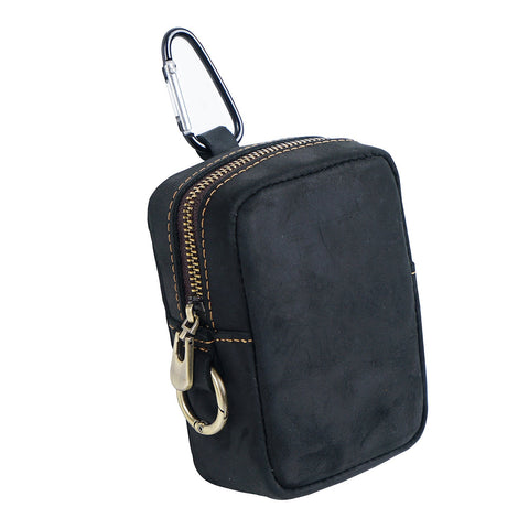 Black Genuine Leather Belt Pouch Mini Waist Bag With Zipper And Carabiner Waist Packs & Bags