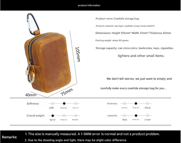 Black Genuine Leather Belt Pouch Mini Waist Bag With Zipper And Carabiner Waist Packs & Bags