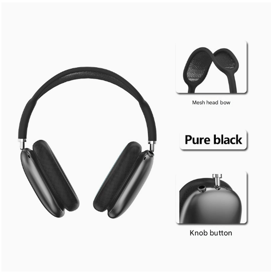 Black Bluetooth Over Ear Mesh Headband, Wireless, Rotatable Earcups Headphones