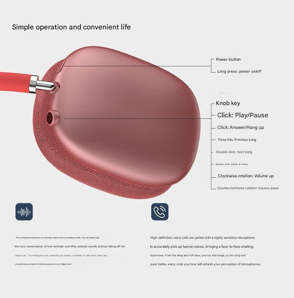 Black Bluetooth Over Ear Mesh Headband, Wireless, Rotatable Earcups Headphones