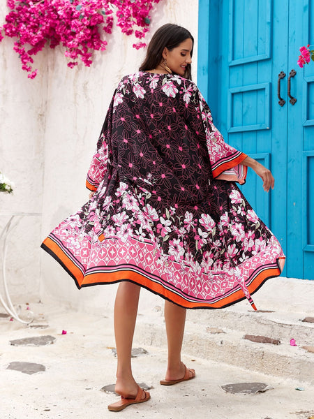 Women's Lightweight Beach Cardigan Floral Print Kimono Swimwear