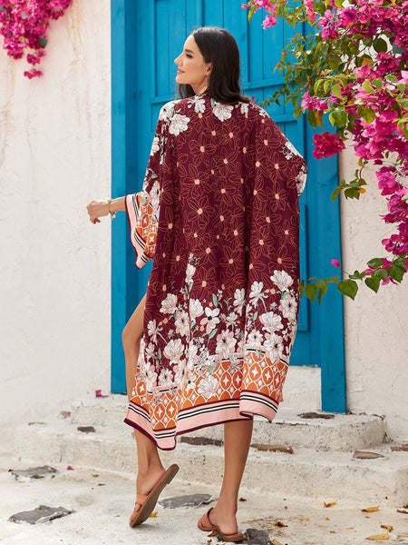 Women's Lightweight Beach Cardigan Floral Print Kimono Swimwear