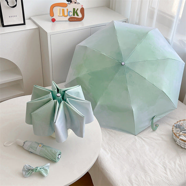 Blue Gradient Automatic Folding Umbrella Sun & Rain Protection For Women Umbrellas