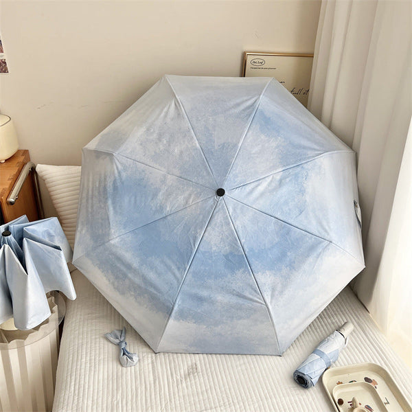 Blue Gradient Automatic Folding Umbrella Sun & Rain Protection For Women Umbrellas
