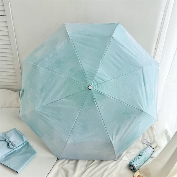 Blue Gradient Automatic Folding Umbrella Sun & Rain Protection For Women Umbrellas