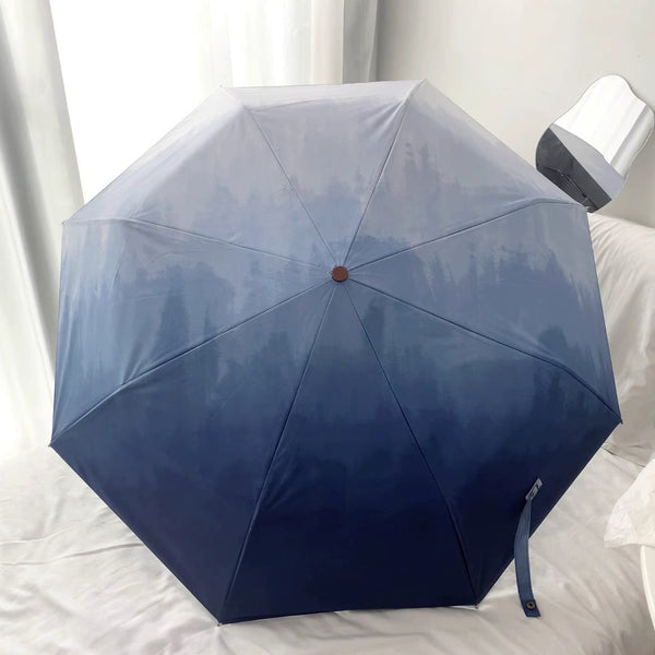 Blue Gradient Automatic Folding Umbrella Sun & Rain Protection For Women Umbrellas