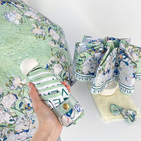 Rose Mini 5 Fold Umbrella Portable, Anti Uv, Black Glue Coating Umbrellas