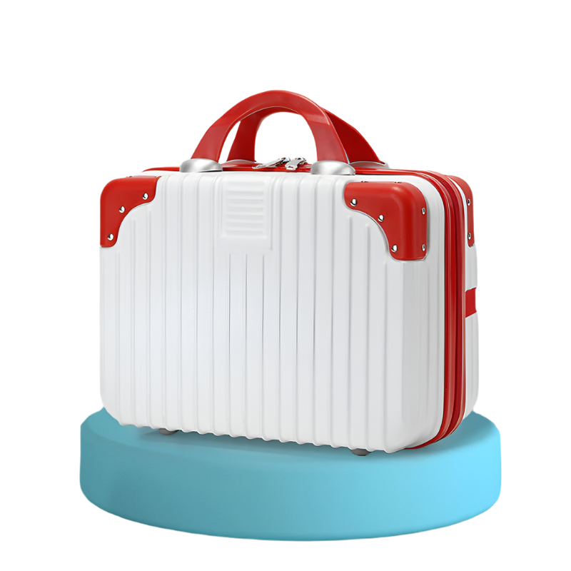 Elosung Retro 14 Inch Hand Made Makeup Box Red And White Contrast (No Lock) Makeup Bags & Cases