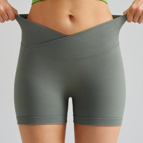 Grass Green Gray Yoga Shorts Seamless High Waist Tummy Control Size Activewear Shorts