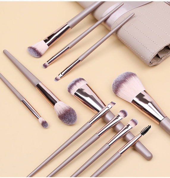 Champagne 11 Pcs Makeup Brush Set Complete Kit With Travel Case Brushes