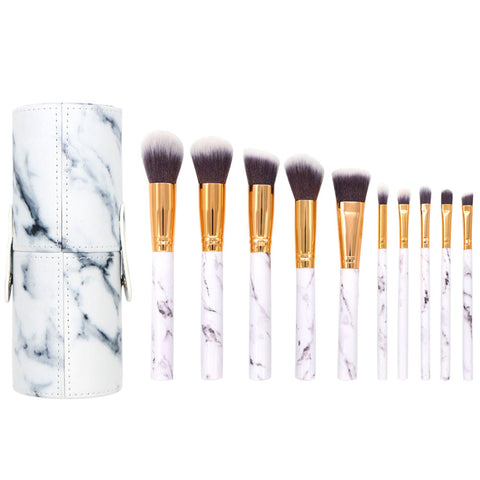 Barrel White Marble Makeup Brush Collection 10 For Face Eyes And Lips Brushes