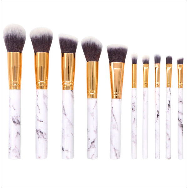 Barrel White Marble Makeup Brush Collection 10 For Face Eyes And Lips Brushes